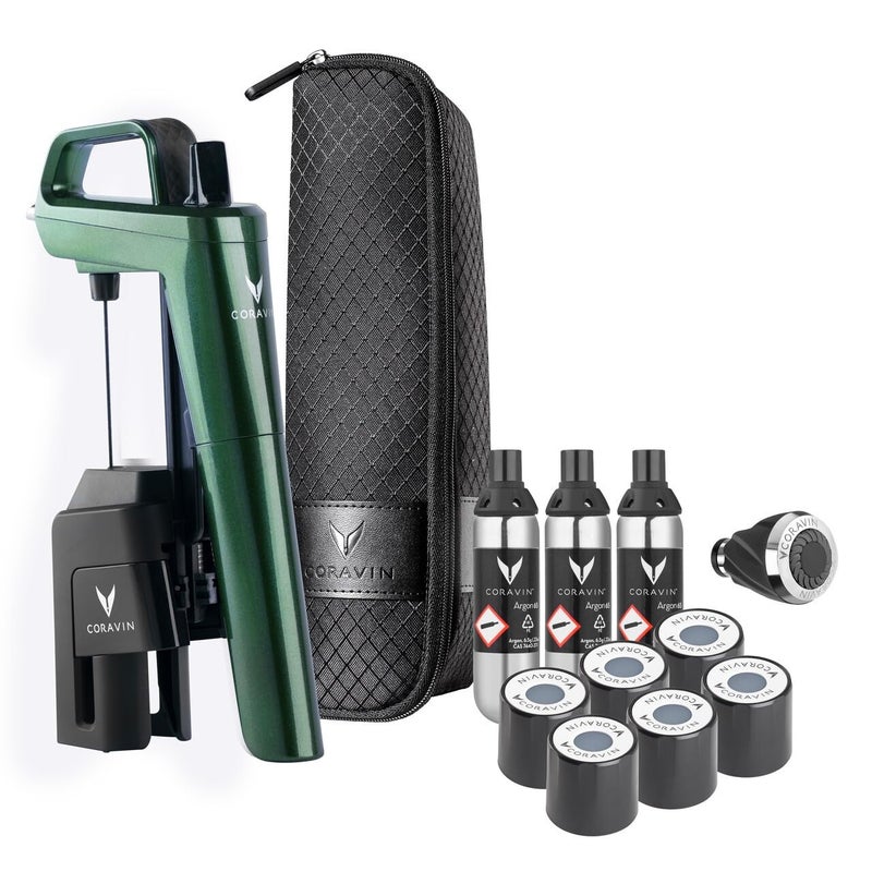 Coravin Coravin Timeless Six Plus Wine Preservation System - By-the-Glass Wine Saver - With 3 Pure Argon Gas Capsules, 6 Screw Caps & Wine Aerator - Burgundy  - Image 1