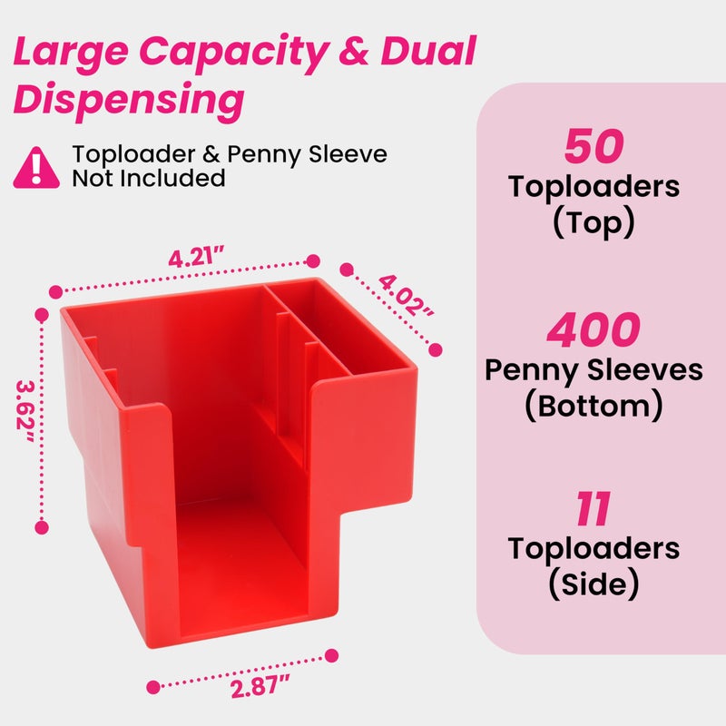 LUVCOSY Red Toploader Dispenser & Penny Sleeve Holder, Dual Compartment- Card Storage for Sports Cards and TCG, Dustproof, Trading Card Holder with Exclusive Storage. - Image 3
