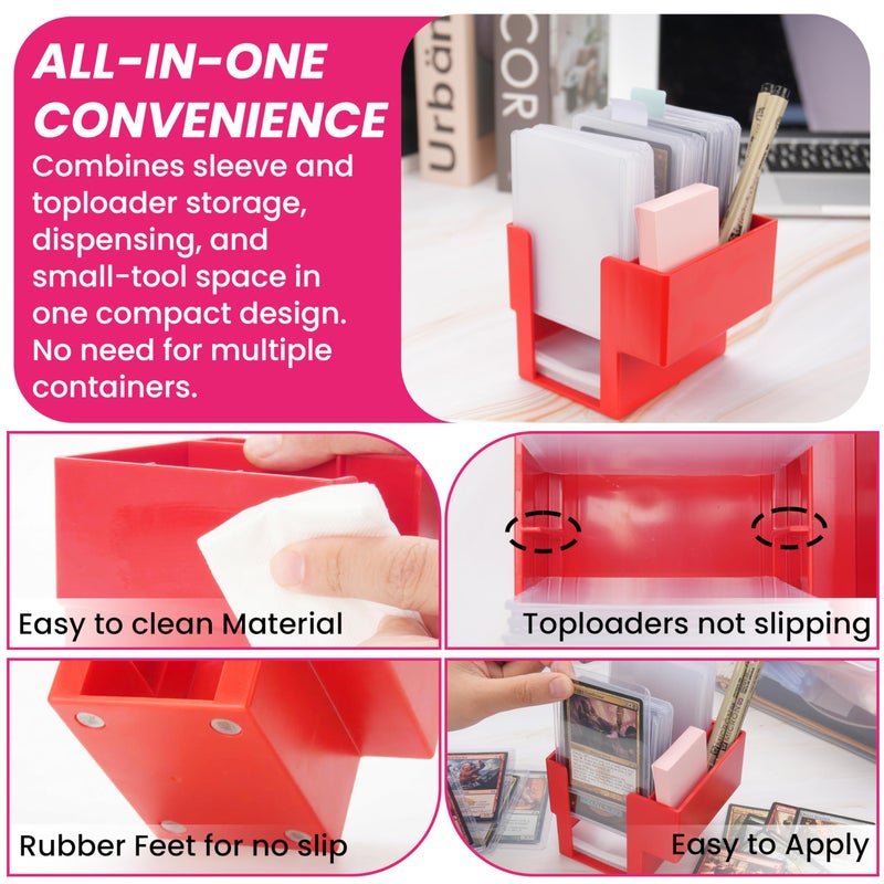 LUVCOSY Red Toploader Dispenser & Penny Sleeve Holder, Dual Compartment- Card Storage for Sports Cards and TCG, Dustproof, Trading Card Holder with Exclusive Storage. - Image 4