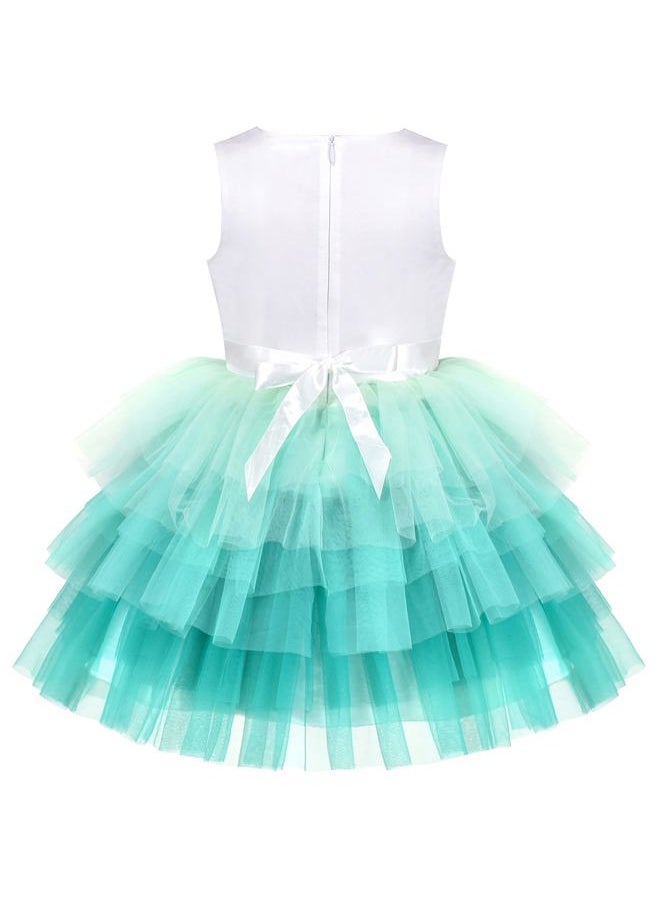 Sunny Fashion - Girls Dress Aqua Green Sea Mermaid Gradient Tutu Tulle Party Size 3 - Image 1