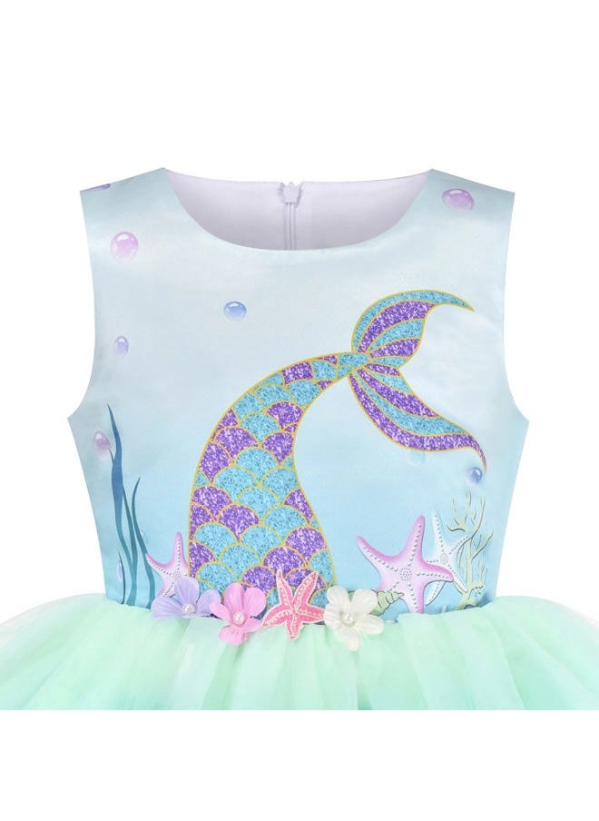 Sunny Fashion - Girls Dress Aqua Green Sea Mermaid Gradient Tutu Tulle Party Size 3 - Image 1