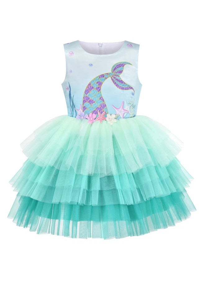 Sunny Fashion - Girls Dress Aqua Green Sea Mermaid Gradient Tutu Tulle Party Size 3 - Image 1