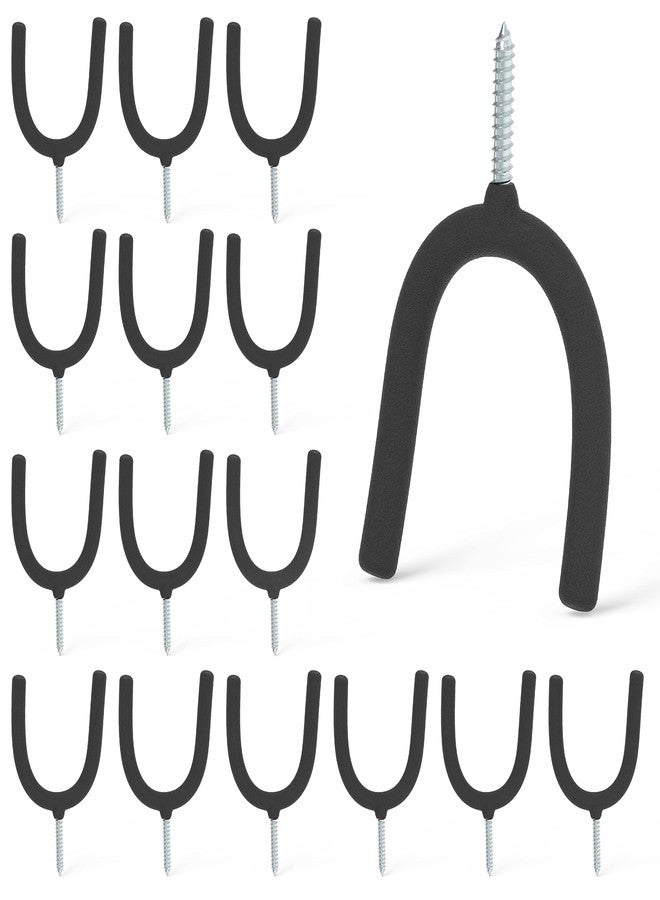 HUHOLE Screw in U Hook, Black, 16PC, Shovel Holder Wall Mount, U Hooks for Hanging Garden Tools - Image 1