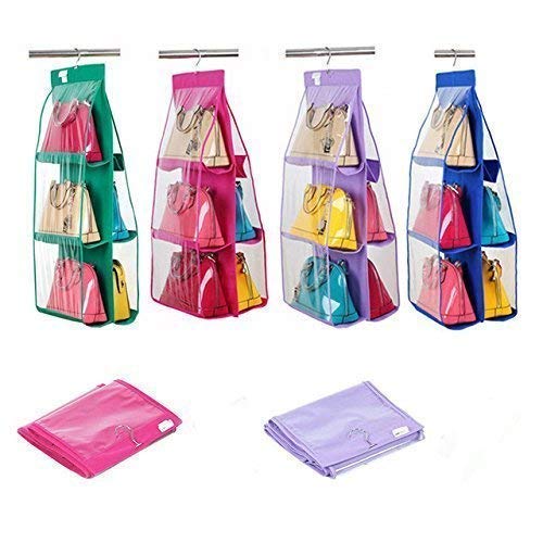 Raiyaraj Hanging Handbag Organizer Dust Proof Storage Holder 6 Pocket Foldable Hanging Purse Handbag Organizer for Storage Ladies Women Large Clear Hand Bag Storage Organizer - Image 4