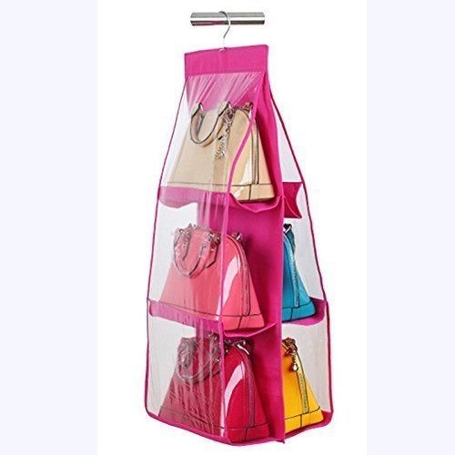 Raiyaraj Hanging Handbag Organizer Dust Proof Storage Holder 6 Pocket Foldable Hanging Purse Handbag Organizer for Storage Ladies Women Large Clear Hand Bag Storage Organizer - Image 3