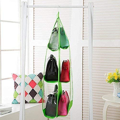 Raiyaraj Hanging Handbag Organizer Dust Proof Storage Holder 6 Pocket Foldable Hanging Purse Handbag Organizer for Storage Ladies Women Large Clear Hand Bag Storage Organizer - Image 5