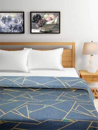TIB Geometrical Polycotton Cotton Feel Elastic Fitted King Size Bedsheet with 2 Pillow Covers (Double, Blue3) - Image 2