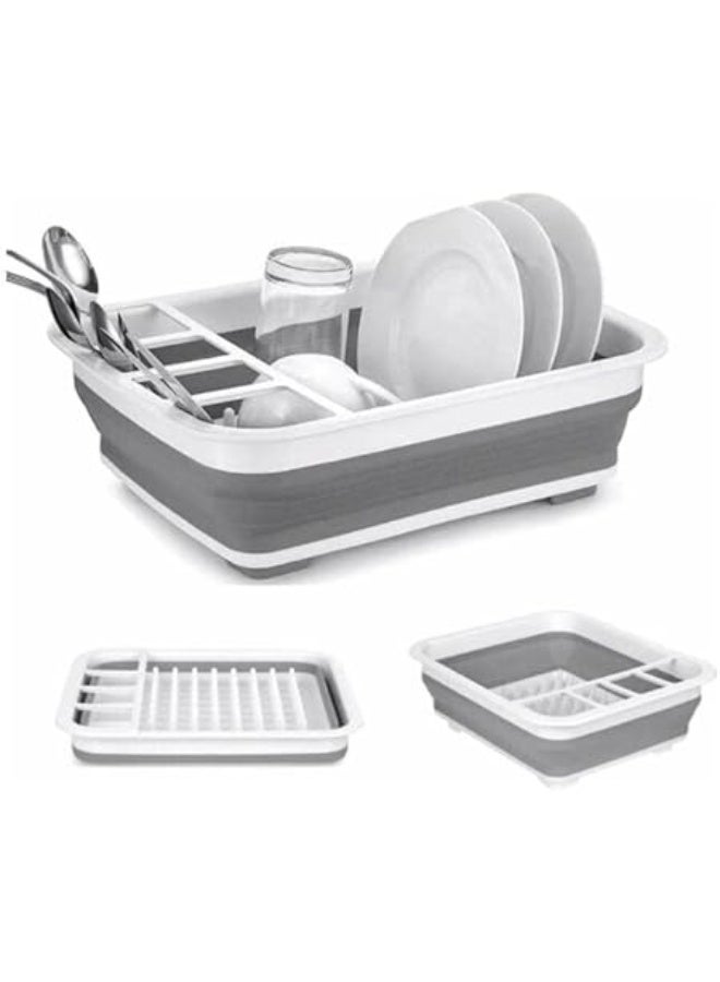 رف تجفيف الأطباق القابل للطي، سلة أدوات المائدة القابلة للطي، حامل منظم لتخزين أطباق أدوات المائدة في المطبخ - Image 1
