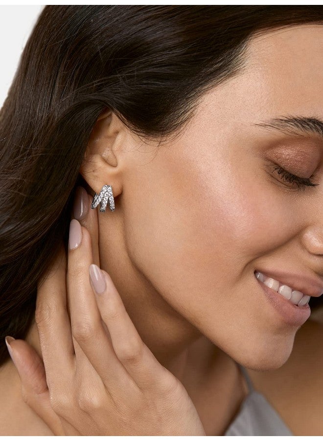 مينوتيا قرط MINUTIAE على شكل زر لامع مطلي بالفضة مرصع بكريستال سواروفسكي، قرط أنيق من تصميم عرقي للنساء والفتيات - فضي - Image 4