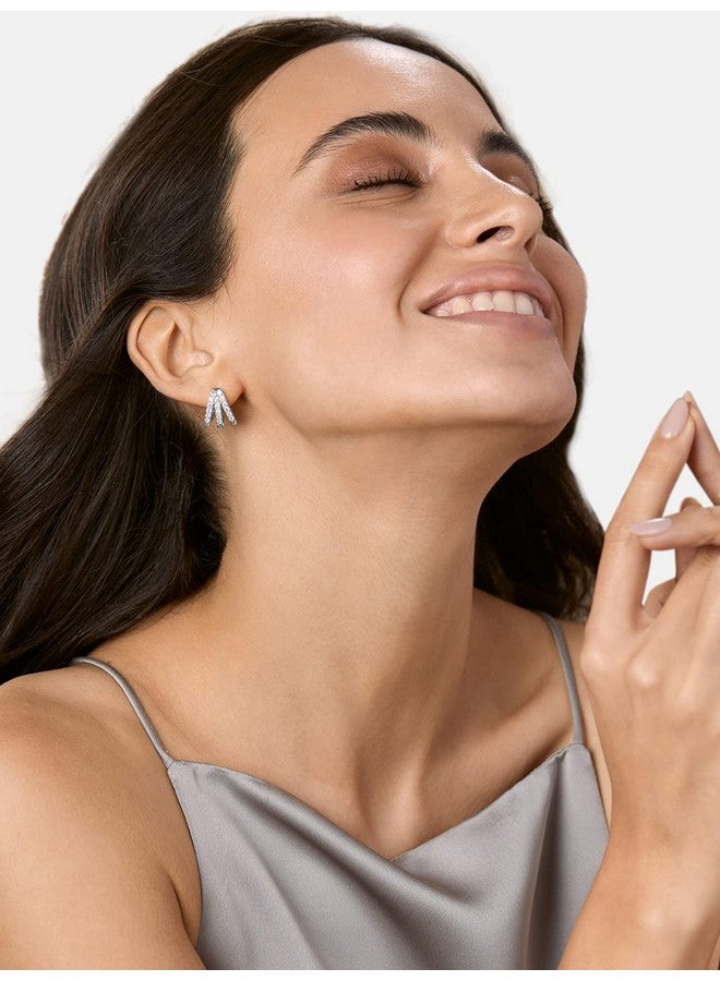 مينوتيا قرط MINUTIAE على شكل زر لامع مطلي بالفضة مرصع بكريستال سواروفسكي، قرط أنيق من تصميم عرقي للنساء والفتيات - فضي - Image 5