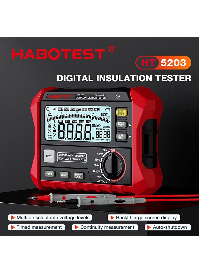 HABOTEST Insulation Resistance Tester Electrical Megger Insulation Resistance Tester Digital High-Precision Resistance Meter  - Image 5