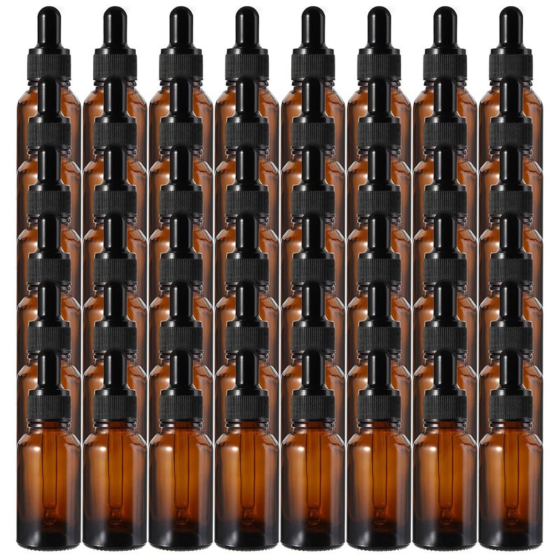 Kingrol 48 Pack Amber Glass Bottles with Glass Eye Dropper 1 oz Dropper Bottles for Essential Oils Perfumes Aromatherapy Chemistry Lab Chemicals - Image 1