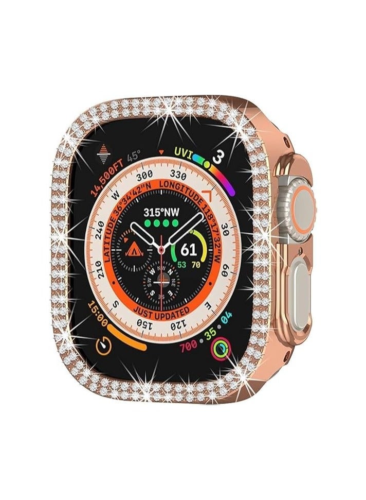ELMO3EZZ Compatible Apple Watch Ultra Case 49mm [Without Screen Protector], Hard PC Bumper Cover Bling Crystal Diamond Rhinestone Anti-Scratch Protective Case for iWatch Ultra 49mm (Rose Gold) - Image 1