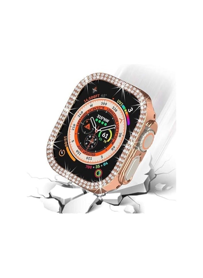 ELMO3EZZ Compatible Apple Watch Ultra Case 49mm [Without Screen Protector], Hard PC Bumper Cover Bling Crystal Diamond Rhinestone Anti-Scratch Protective Case for iWatch Ultra 49mm (Rose Gold) - Image 2