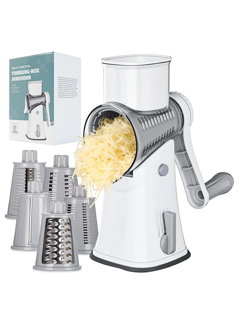 AROAQ Rotary Cheese Grater Shredder  Multifunction 5 in 1 Kitchen Manual Speed Round Mandolin Food Slicer Vegetable Shooter Potato Hashbrown Grinder for Nut Carrot  Radish Cucumber - Image 1