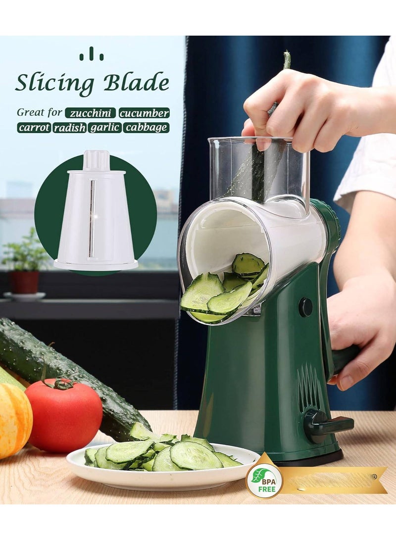 AROAQ Rotary Cheese Grater Shredder  Multifunction 5 in 1 Kitchen Manual Speed Round Mandolin Food Slicer Vegetable Shooter Potato Hashbrown Grinder for Nut Carrot  Radish Cucumber - Image 2