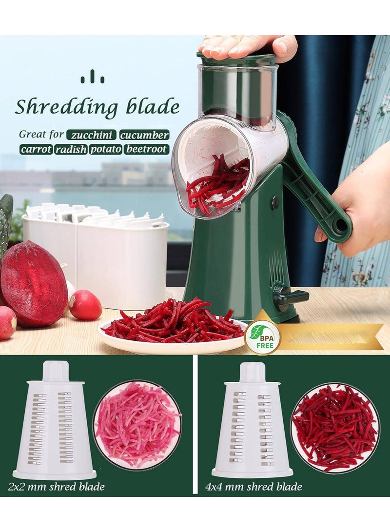 AROAQ Rotary Cheese Grater Shredder  Multifunction 5 in 1 Kitchen Manual Speed Round Mandolin Food Slicer Vegetable Shooter Potato Hashbrown Grinder for Nut Carrot  Radish Cucumber - Image 3