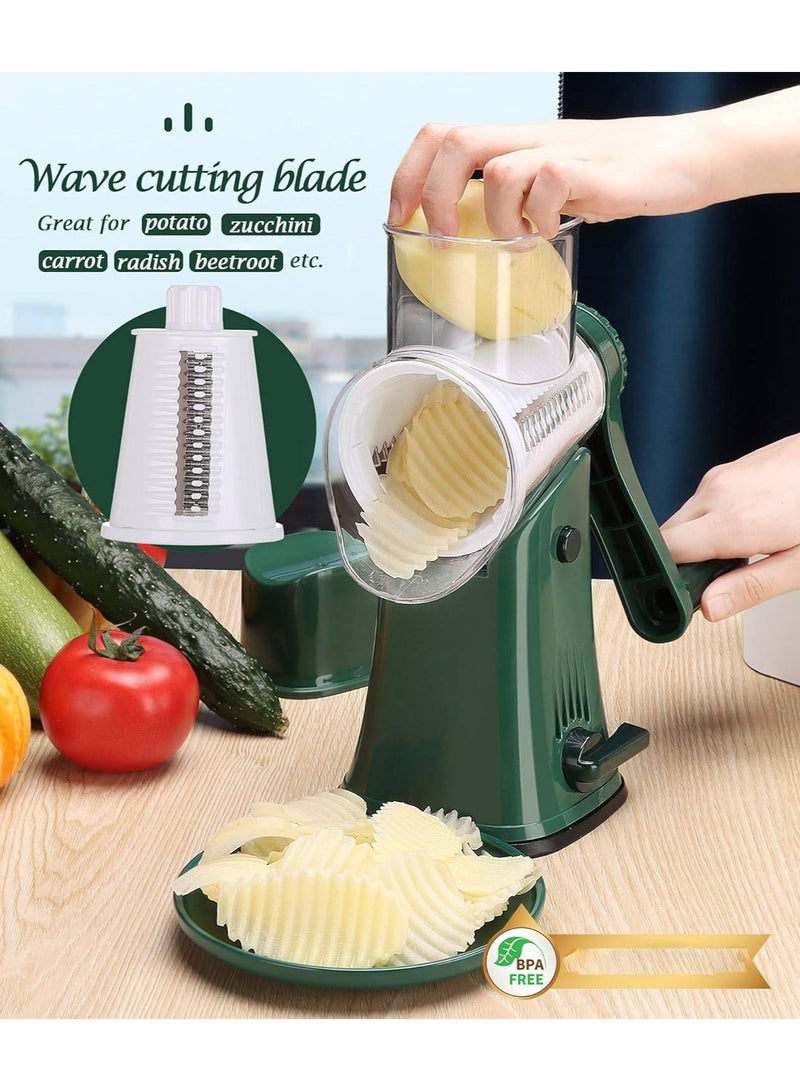 AROAQ Rotary Cheese Grater Shredder  Multifunction 5 in 1 Kitchen Manual Speed Round Mandolin Food Slicer Vegetable Shooter Potato Hashbrown Grinder for Nut Carrot  Radish Cucumber - Image 4