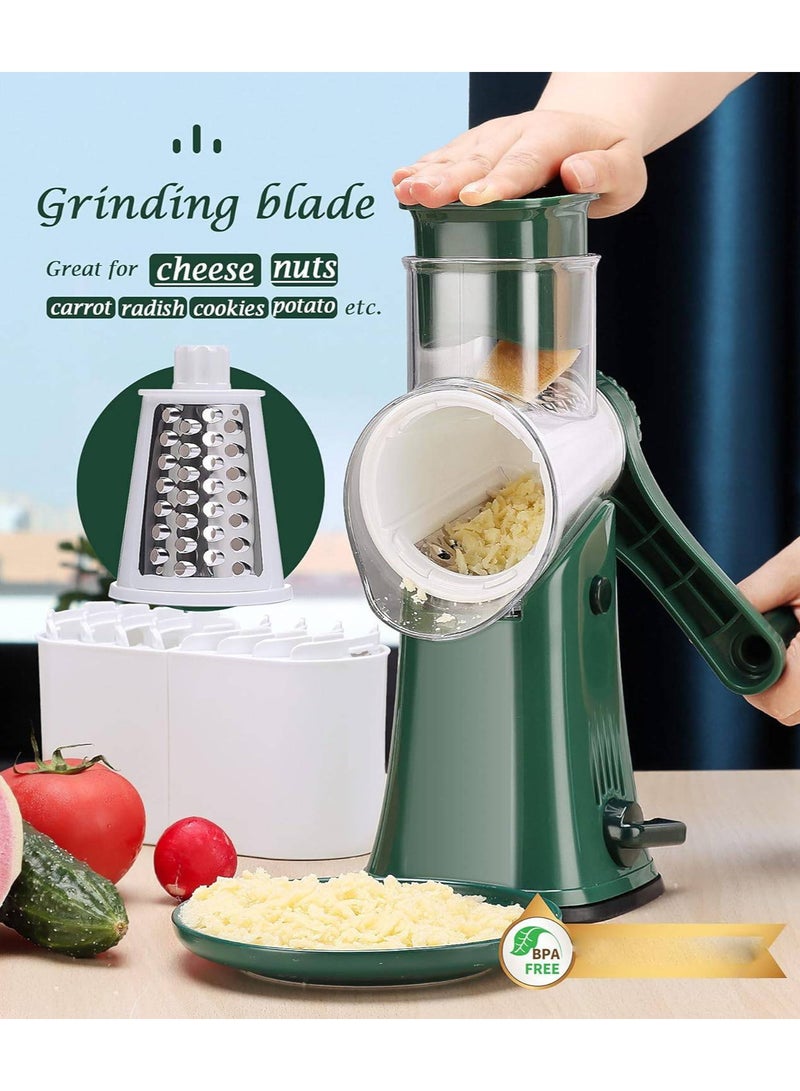 AROAQ Rotary Cheese Grater Shredder  Multifunction 5 in 1 Kitchen Manual Speed Round Mandolin Food Slicer Vegetable Shooter Potato Hashbrown Grinder for Nut Carrot  Radish Cucumber - Image 5