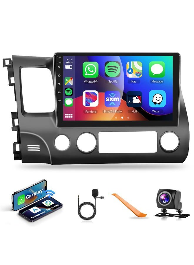 Podofo DSP Car Stereo Radio for Honda Civic 2006-2011 with Wireless Carplay Android Auto MirrorLink,Podofo 10.1 inch HD IPS Touch Screen Built-in GPS 26UIs 5.0Bluetooth Car Radio WiFi AHD Backup Camera Mic - Image 1