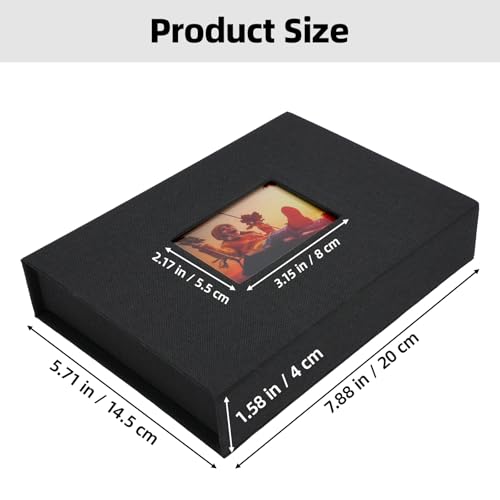 Hiwhy Linen Photo Storage Box, 5 x 7 Inch Memory Keepsake Organizer with Transparent Window, Stylish Photo Box for Storing Pictures, Keepsakes, Postcards, Scrapbooking Supplies, Black - Image 2