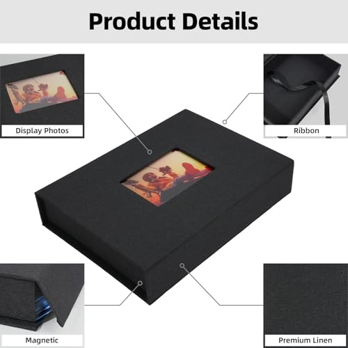 Hiwhy Linen Photo Storage Box, 5 x 7 Inch Memory Keepsake Organizer with Transparent Window, Stylish Photo Box for Storing Pictures, Keepsakes, Postcards, Scrapbooking Supplies, Black - Image 3