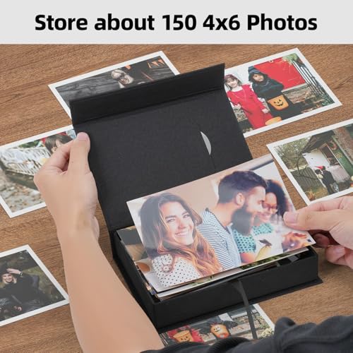 Hiwhy Linen Photo Storage Box, 5 x 7 Inch Memory Keepsake Organizer with Transparent Window, Stylish Photo Box for Storing Pictures, Keepsakes, Postcards, Scrapbooking Supplies, Black - Image 4