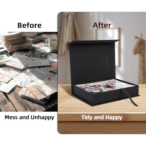 Hiwhy Linen Photo Storage Box, 5 x 7 Inch Memory Keepsake Organizer with Transparent Window, Stylish Photo Box for Storing Pictures, Keepsakes, Postcards, Scrapbooking Supplies, Black - Image 5