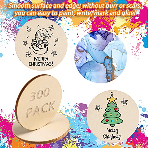 AWIZOM 300 Pieces 1.5 Inch Unfinished Round Wood Slices Round Wooden Discs Wood Circles for Crafts Wood Blanks Rounds Cutouts Ornaments Slices for DIY Art Crafts Christmas Decorations - Image 3