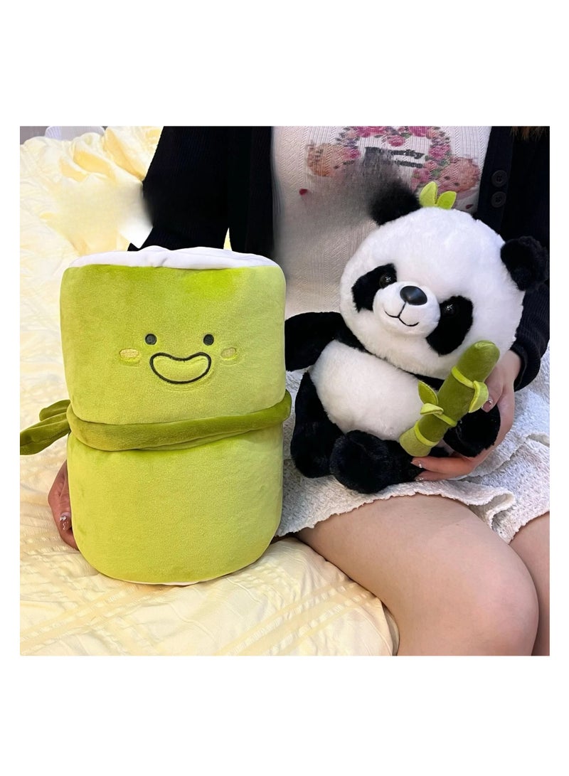 AROAQ Panda Stuffed Animals, 2 In 1 Bamboo Tube Panda Plush And Pillow, Panda Bear Plush Toys With Bamboo Stuffed Panda Plushies For Boys And Girls - Image 2