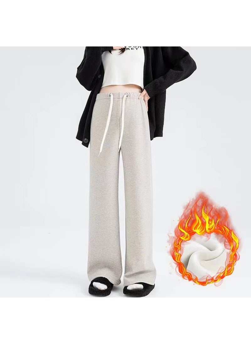 Generic Maternity Elastic Waist Palazzo Pants Spring Autumn 253#oatmeal color plus velvet (with pockets) 