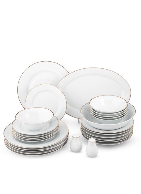 28-piece porcelain dining set with golden font, suitable for 6 people