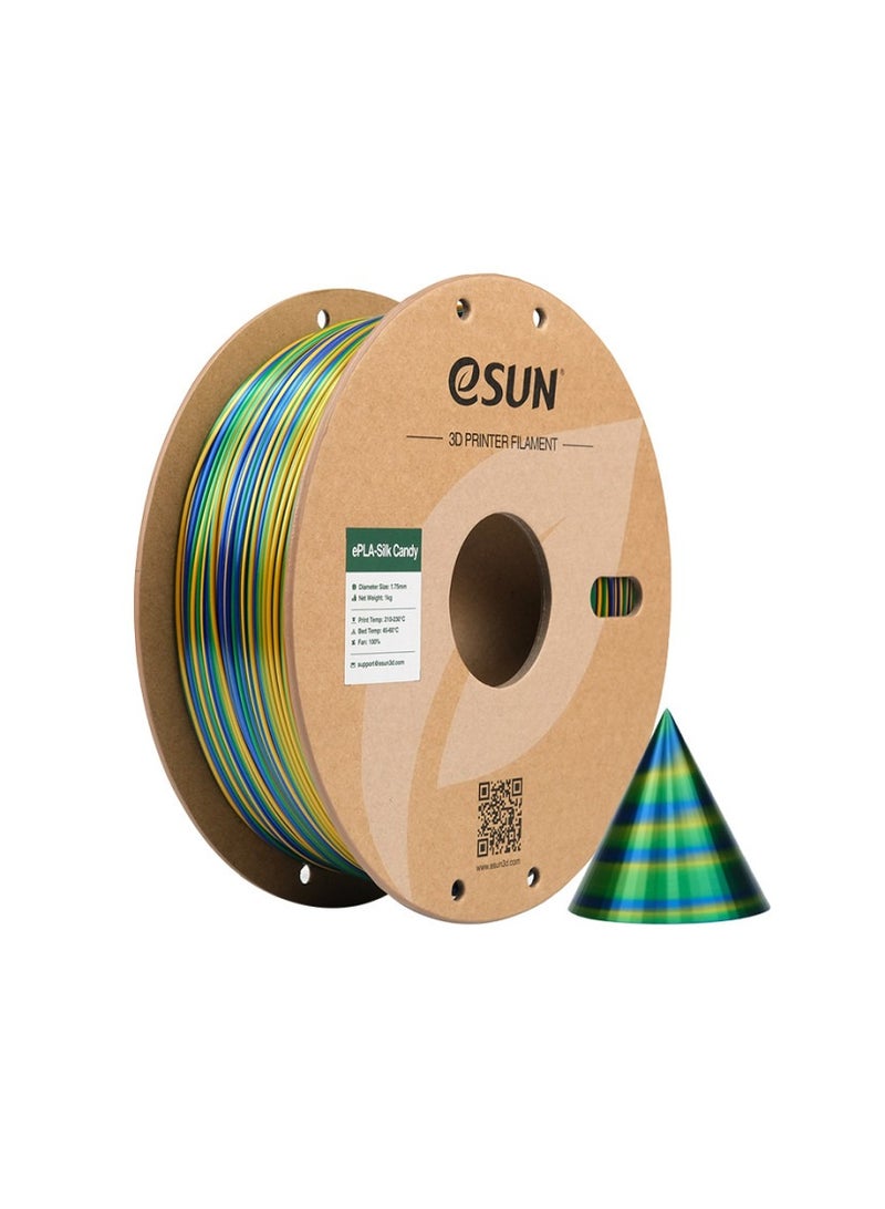 إي صن خيوط طابعة ثلاثية الأبعاد eSUN Silk Candy PLA مقاس 1.75 مم، خيوط طابعة ثلاثية الأبعاد متعددة الألوان، متغيرة التدرج، بكرة 1 كجم (2.2 رطل) للطابعات ثلاثية الأبعاد، ذهبي وأزرق وأخضر