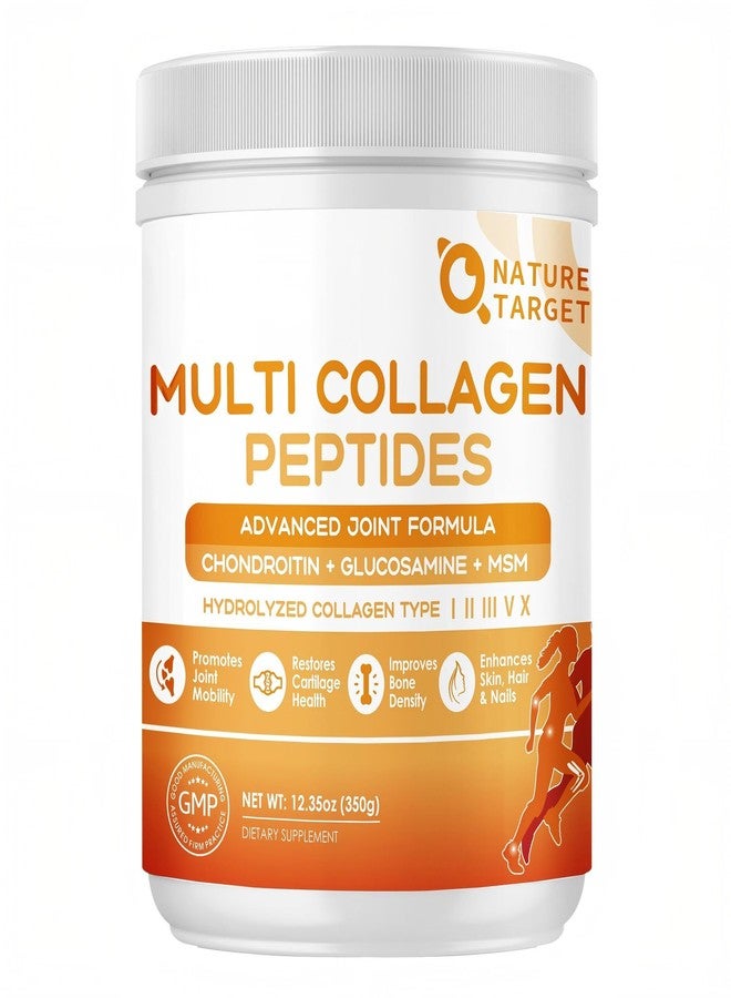 NATURE TARGET Multi-Collagen-Peptides-Powder for Joint Support, Hydrolyzed Collagen for Women Men with MSM + GC, Type I II III V X Collagen for Skin Hair & Nail, Non-GMO, 35 Servings - Image 1