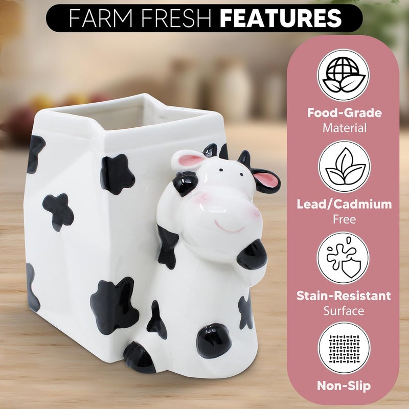 Sixdrop Utensil Holder | Cow Gifts For Women | Cow Stuff Print Kitchen Crock Storage | Accessories Decoration | Cute Gifts For Women | La Vaca Animal Cow Decor | Countertop Cow Stuff Vase - Image 3