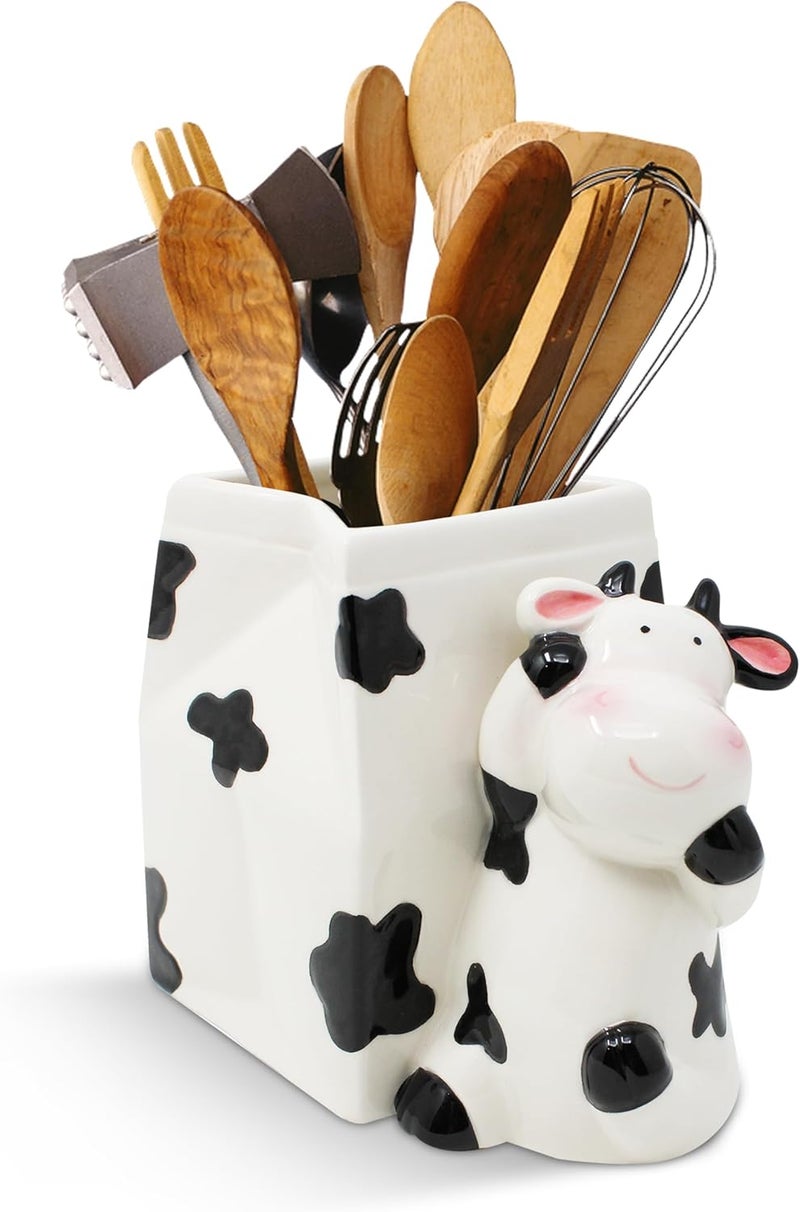 Sixdrop Utensil Holder | Cow Gifts For Women | Cow Stuff Print Kitchen Crock Storage | Accessories Decoration | Cute Gifts For Women | La Vaca Animal Cow Decor | Countertop Cow Stuff Vase - Image 1