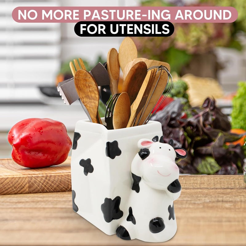 Sixdrop Utensil Holder | Cow Gifts For Women | Cow Stuff Print Kitchen Crock Storage | Accessories Decoration | Cute Gifts For Women | La Vaca Animal Cow Decor | Countertop Cow Stuff Vase - Image 2