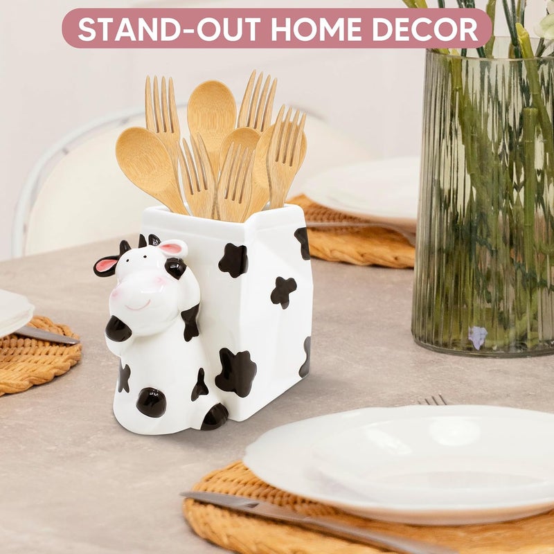 Sixdrop Utensil Holder | Cow Gifts For Women | Cow Stuff Print Kitchen Crock Storage | Accessories Decoration | Cute Gifts For Women | La Vaca Animal Cow Decor | Countertop Cow Stuff Vase - Image 5