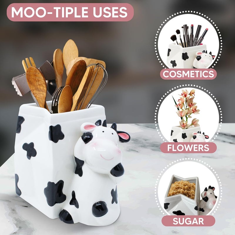 Sixdrop Utensil Holder | Cow Gifts For Women | Cow Stuff Print Kitchen Crock Storage | Accessories Decoration | Cute Gifts For Women | La Vaca Animal Cow Decor | Countertop Cow Stuff Vase - Image 4