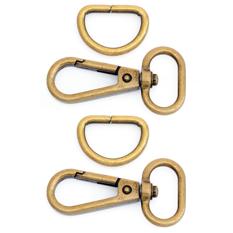 CRAFTMEMORE 10 Sets Antique Brass Snap Hooks Lobster Clasp Swivel Push Gate Fashion Clips with D Ring Craft FSD1 (1 Inch)