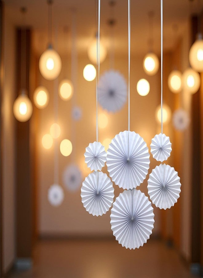 Bestage 12 Pcs Hanging Paper Fans,Party White Round Pattern Paper Garlands Decoration Set for Birthday Wedding Graduation Events Accessories(White) - Image 5