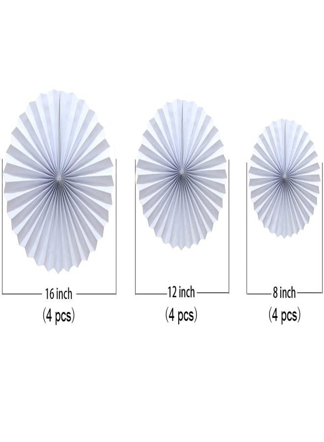 Bestage 12 Pcs Hanging Paper Fans,Party White Round Pattern Paper Garlands Decoration Set for Birthday Wedding Graduation Events Accessories(White) - Image 2