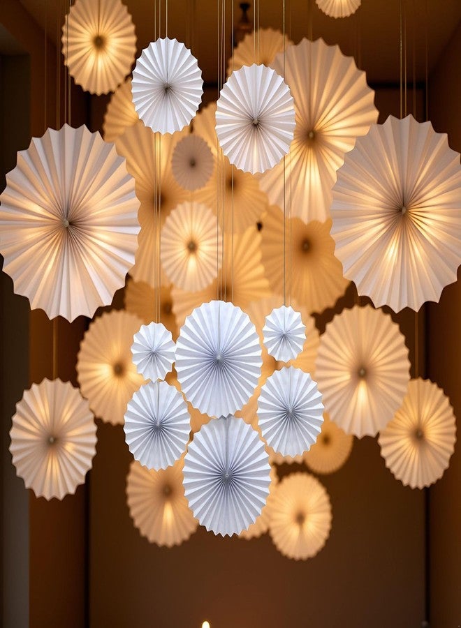 Bestage 12 Pcs Hanging Paper Fans,Party White Round Pattern Paper Garlands Decoration Set for Birthday Wedding Graduation Events Accessories(White) - Image 4