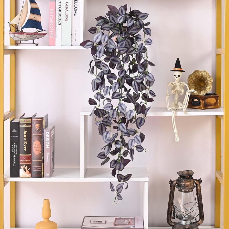BLEUM CADE Fake Hanging Plants, 2pcs Artificial Hanging Plant, Faux Deep Purple Vines Hanging Plant for Wall Home Living Room Indoor Outdoor Halloween Decor (No Baskets) - Image 3