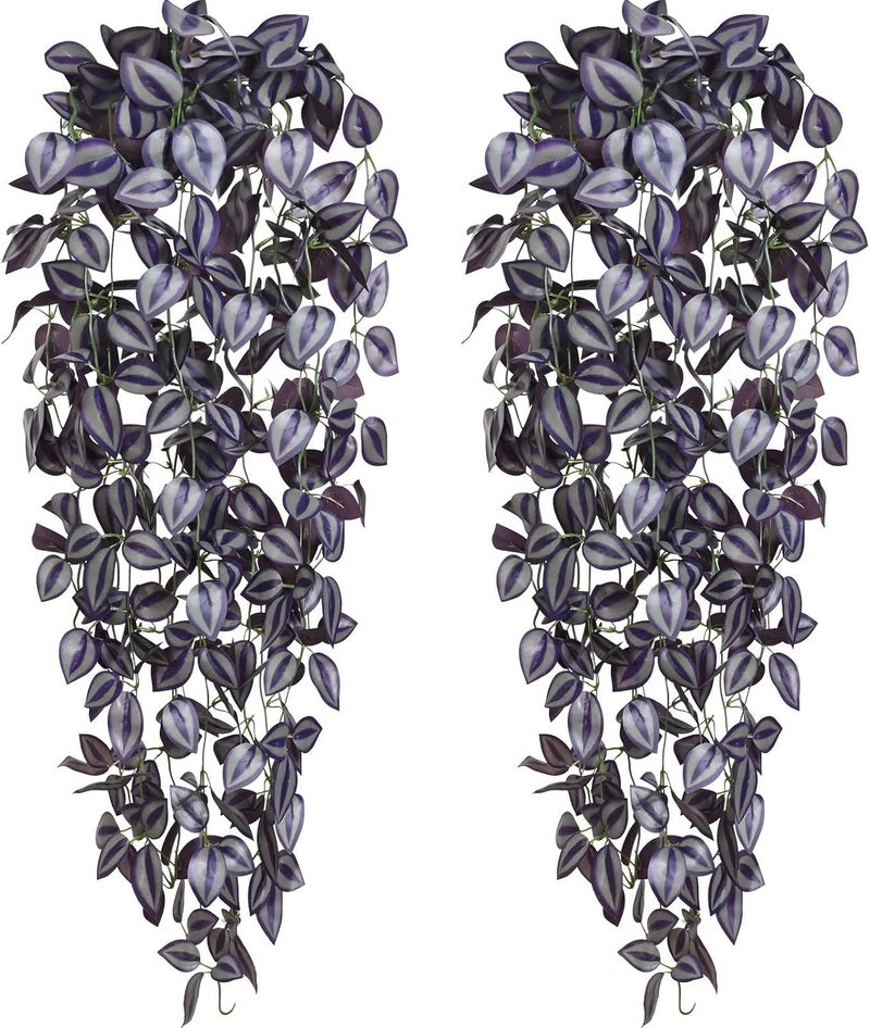 BLEUM CADE Fake Hanging Plants, 2pcs Artificial Hanging Plant, Faux Deep Purple Vines Hanging Plant for Wall Home Living Room Indoor Outdoor Halloween Decor (No Baskets) - Image 1