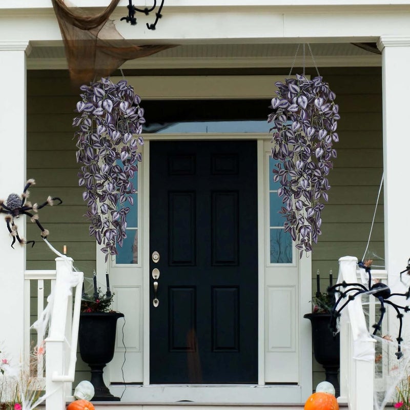 BLEUM CADE Fake Hanging Plants, 2pcs Artificial Hanging Plant, Faux Deep Purple Vines Hanging Plant for Wall Home Living Room Indoor Outdoor Halloween Decor (No Baskets) - Image 5