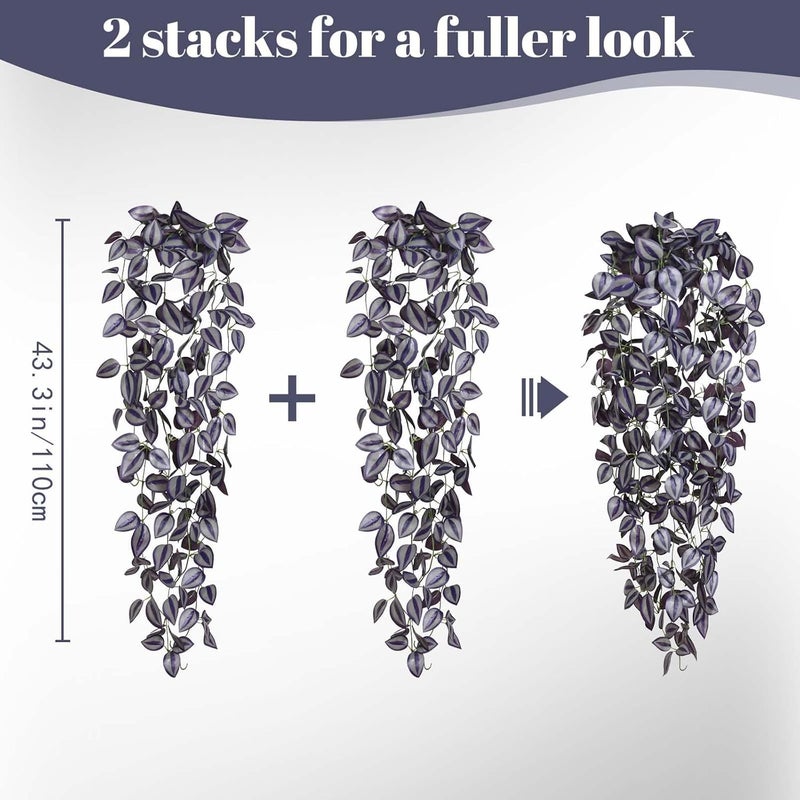 BLEUM CADE Fake Hanging Plants, 2pcs Artificial Hanging Plant, Faux Deep Purple Vines Hanging Plant for Wall Home Living Room Indoor Outdoor Halloween Decor (No Baskets) - Image 2