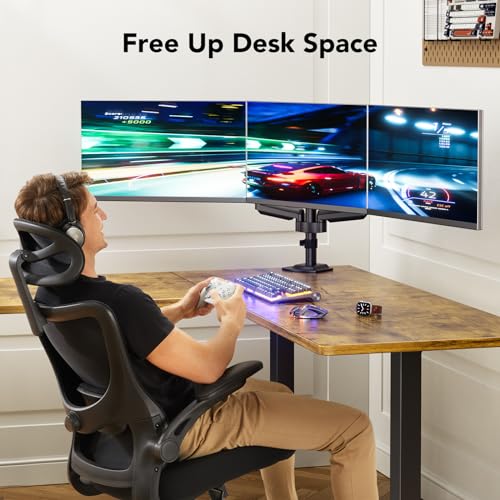 HUANUO Triple Monitor Mount for 13-27 inch Computer Screens, 3 Monitor Desk Mount with Arm Holds 17.6lbs, Triple Monitors Stand with Tilt, Swivel, Rotation, VESA 75x75, 100x100mm - Image 3