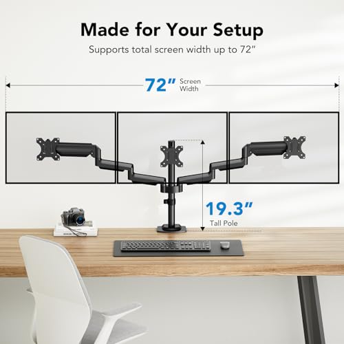 HUANUO Triple Monitor Mount for 13-27 inch Computer Screens, 3 Monitor Desk Mount with Arm Holds 17.6lbs, Triple Monitors Stand with Tilt, Swivel, Rotation, VESA 75x75, 100x100mm - Image 5