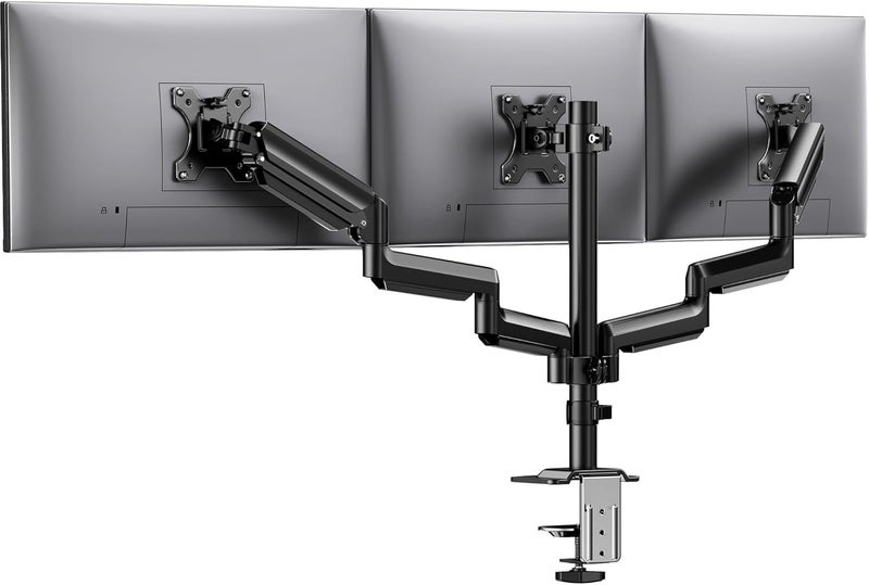 HUANUO Triple Monitor Mount for 13-27 inch Computer Screens, 3 Monitor Desk Mount with Arm Holds 17.6lbs, Triple Monitors Stand with Tilt, Swivel, Rotation, VESA 75x75, 100x100mm - Image 1